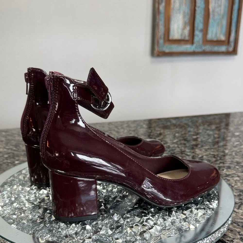 Alfani Dark Burgundy glossy Heels NWOT 7.5 wide